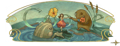 Google Logo: 205th Birthday of Hans Christian Andersen, Danish novelist, short story writer, fairy tales writer, noted for his children's stories