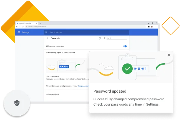 Chrome’s window displays the Password Manager feature successfully changing a compromised password.