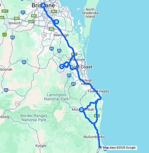 Brisbane to Byron map Google My Maps